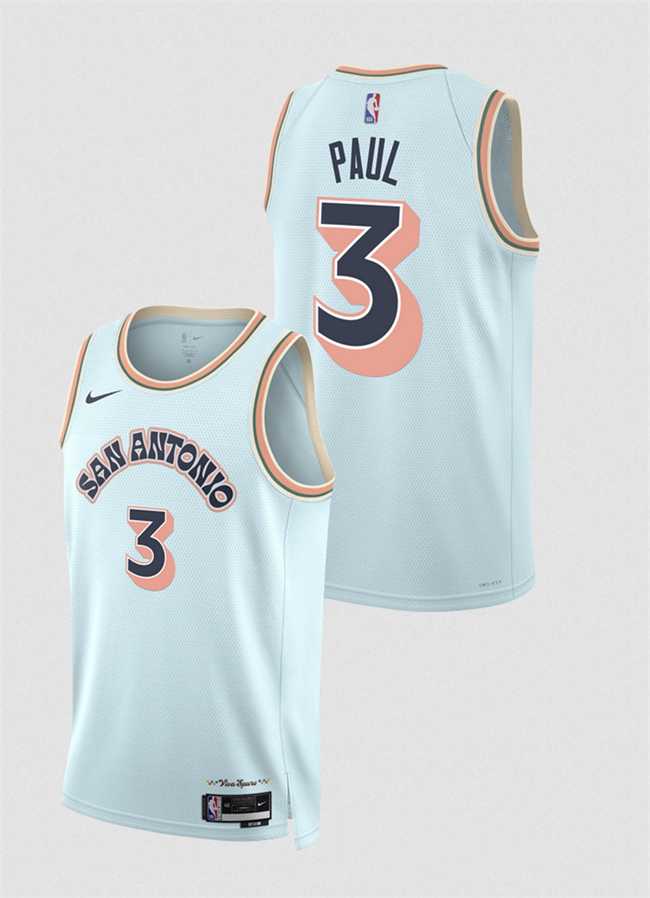 Mens San Antonio Spurs #3 Chris Paul Light Blue 2024-25 City Edition Stitched Jersey Dzhi